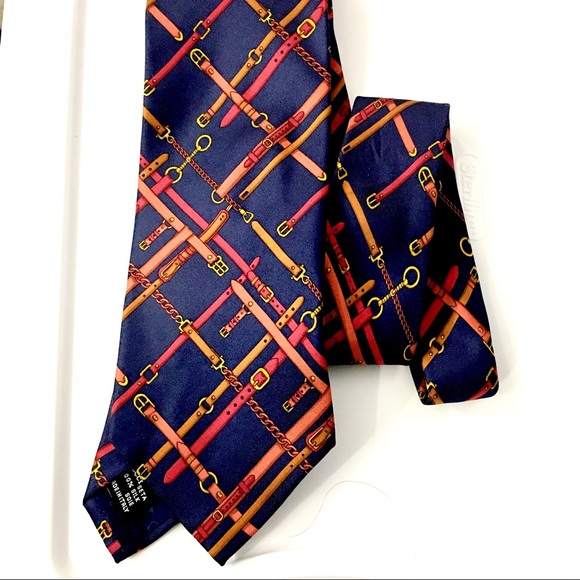 Gucci Blue Graphic Silk Equestrian Bit Neck Tie - Picture 6 of 6